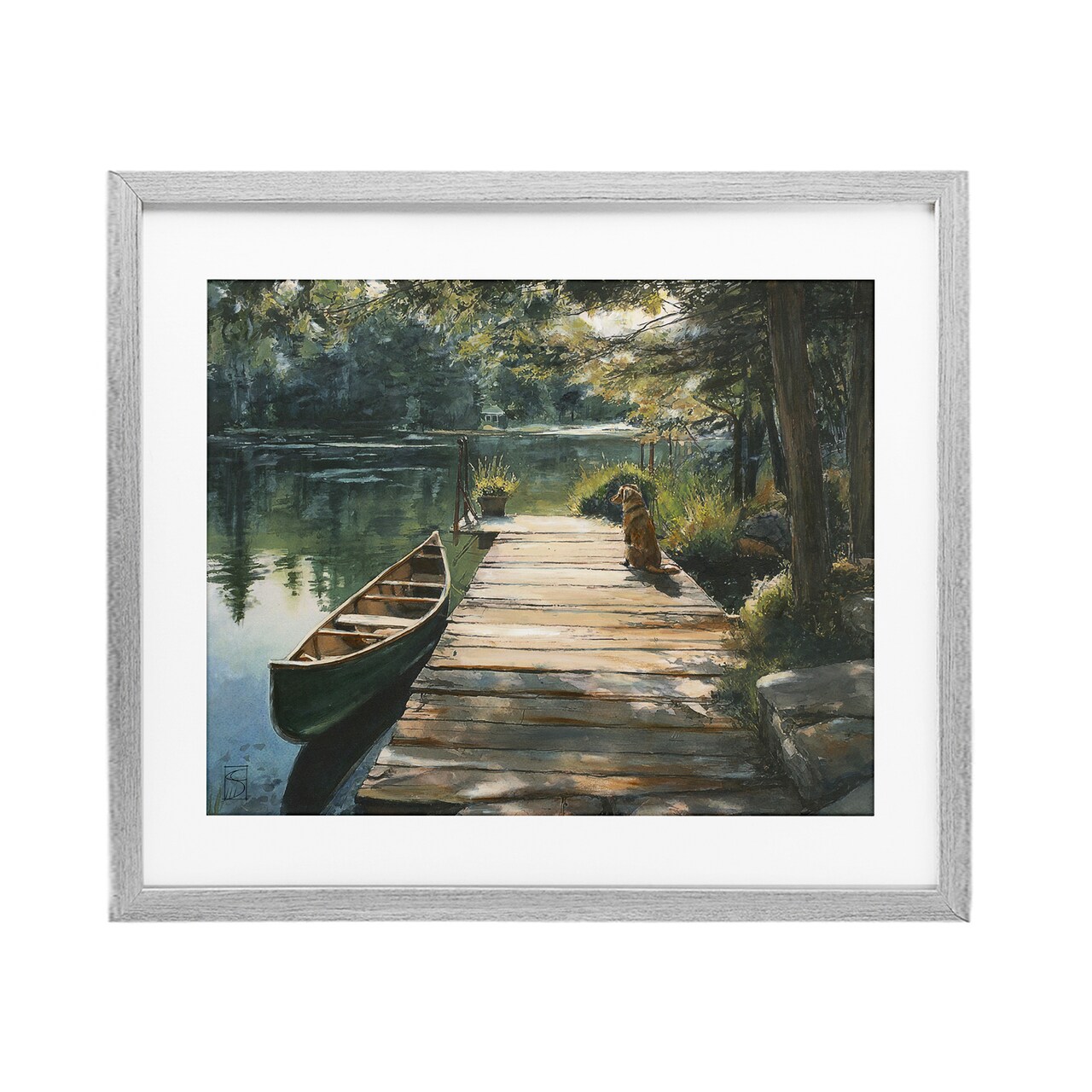 Stupell Industries Lake Life Dog on Dock Framed Print Under Glass, design by Sara Culpepper